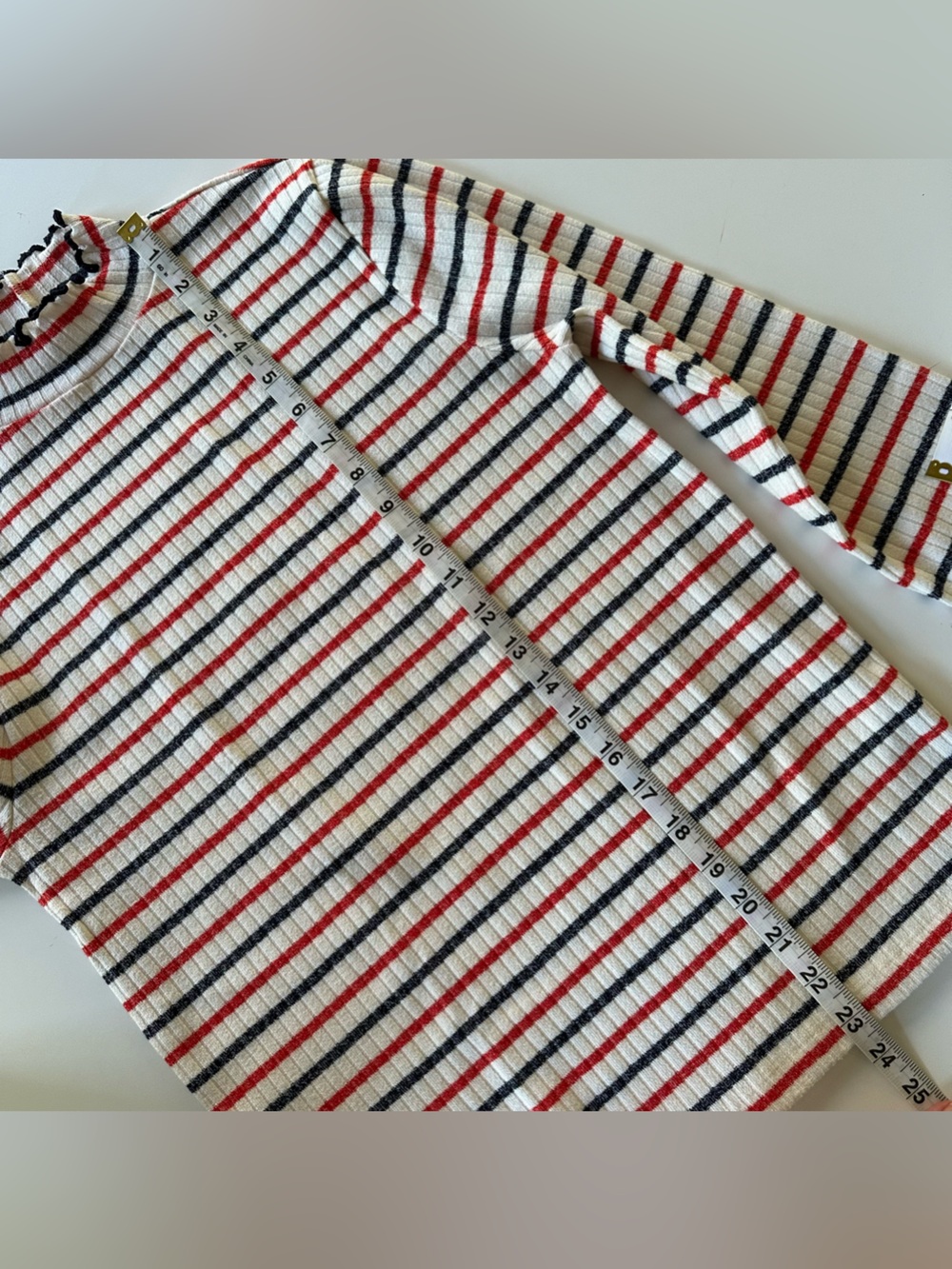 J. Crew Ribbed Ruffle Edge Striped Mock Neck - Picture 3 of 5
